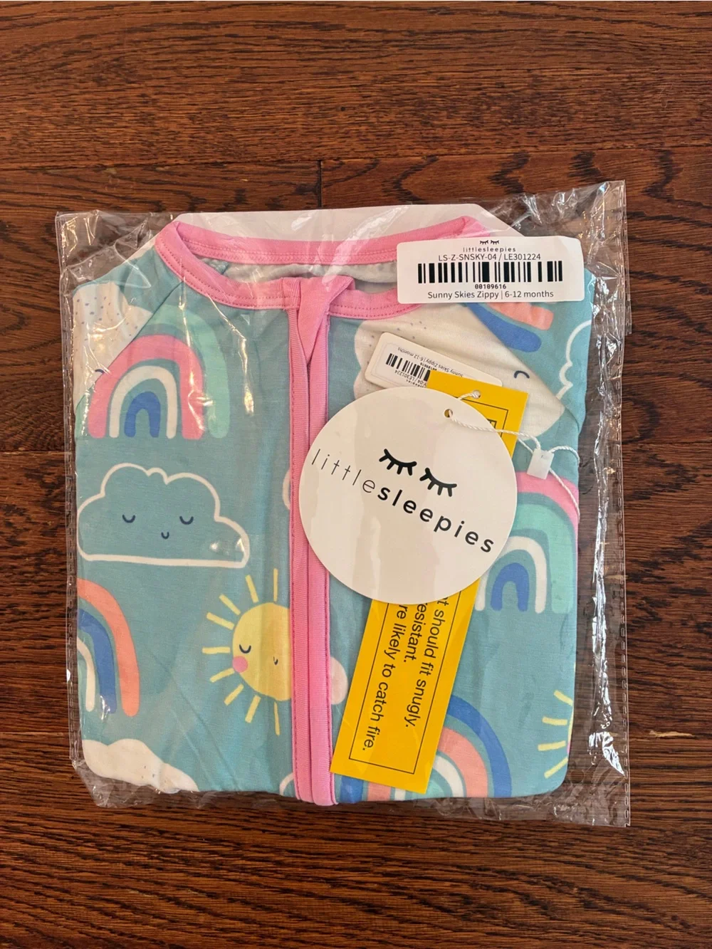 Little Sleepies Blue Rainbow & Sun Zippy Pajamas with Pink Trim